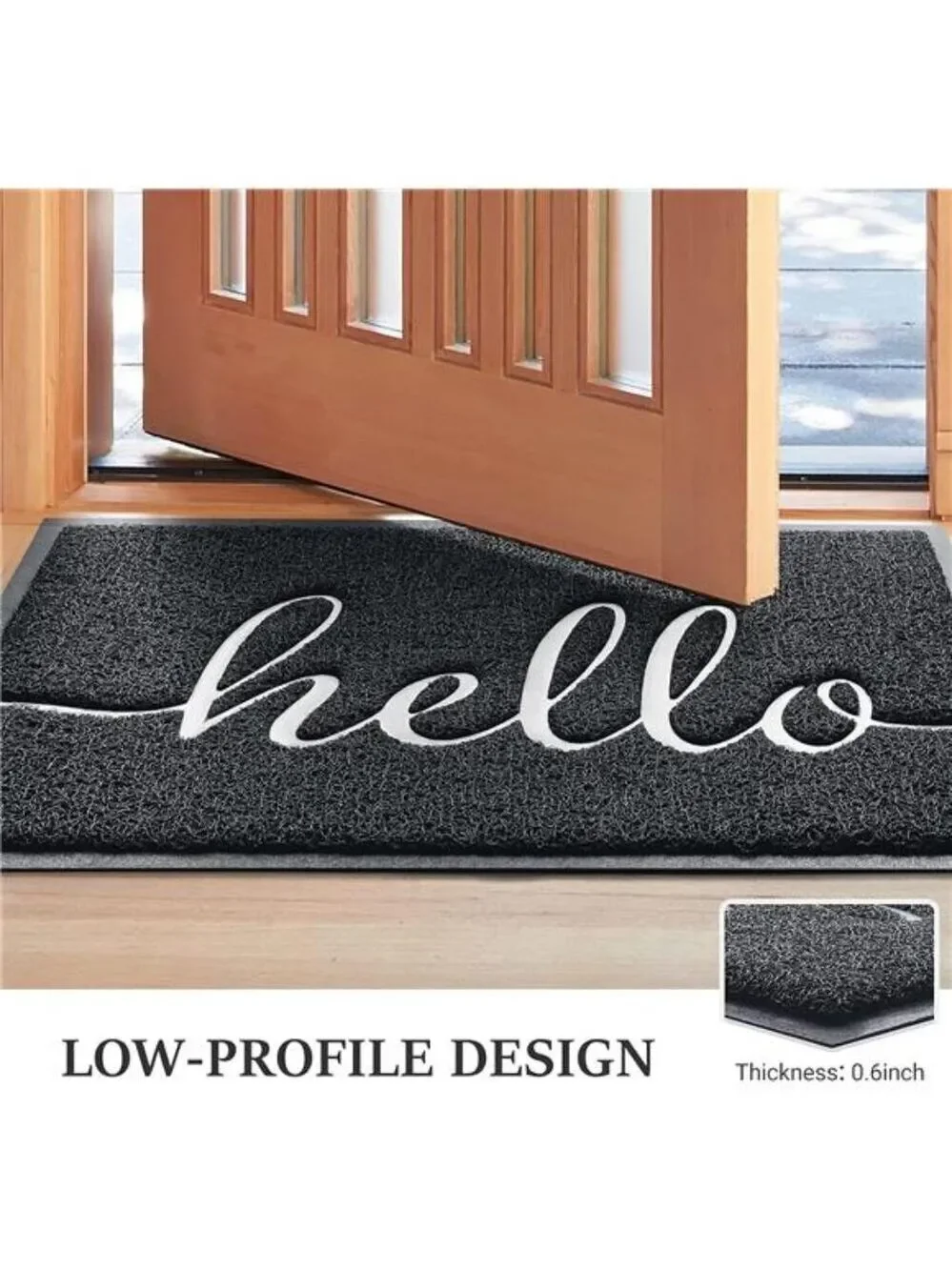 Welcome Door Mat 30x17 Black Outdoor Indoor Low Profile Non Slip Entryway Rug
